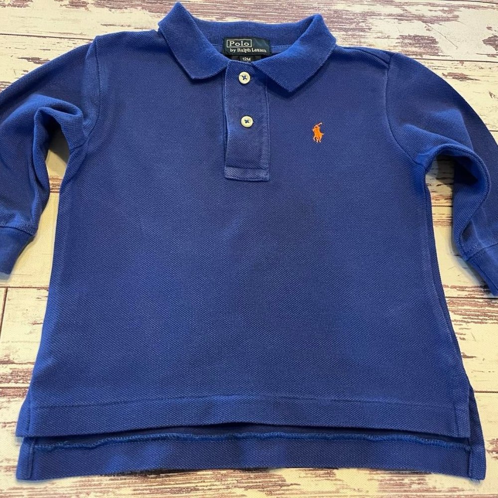 Ralph Lauren Royal Blue Polo Shirt Boys 12 Months Pony Logo Long Sleeves